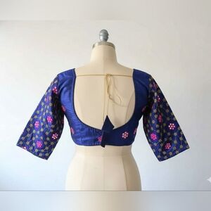 New Blue Saree blouse with foil mirror work and embroidery